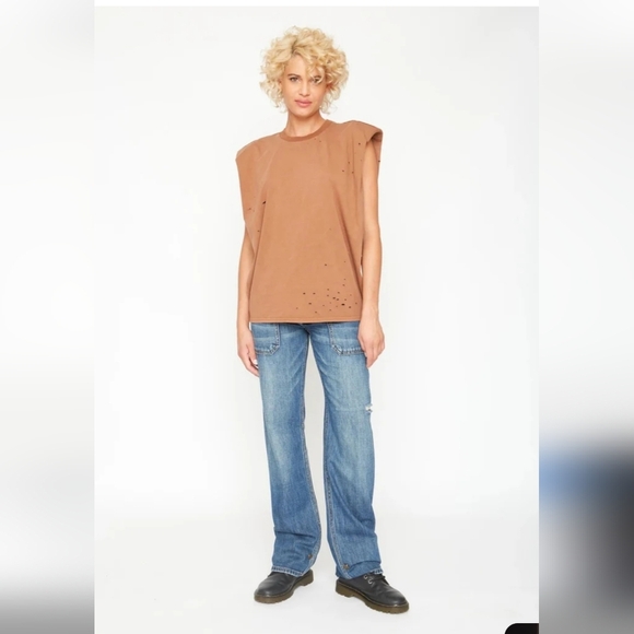 Free People x Sandrine Rose NWOTs Shoulder Pad Tee In Burnt - Picture 1 of 7